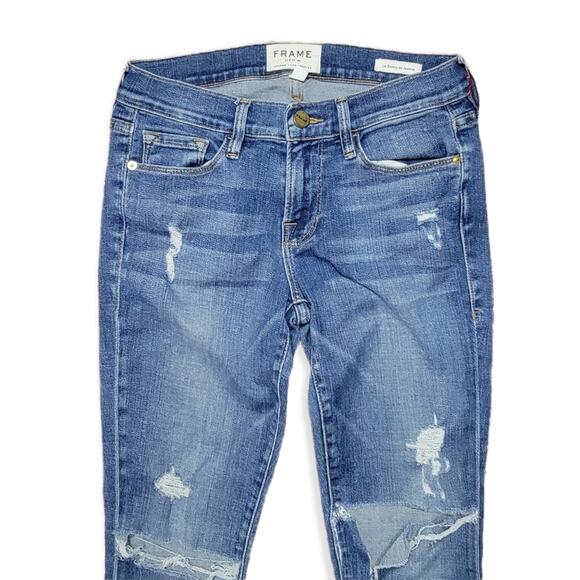 Frame Le Skinny De Jeanne Distressed Skinny Jean in Jewell Size 25 - Picture 7 of 9